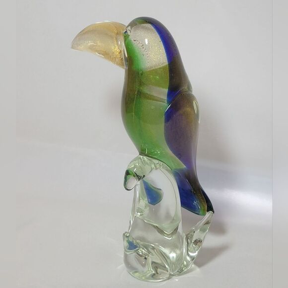 Vintage Murano Glass Toucan 11" Sculpture With Gold Leaf - Picture 5 of 9